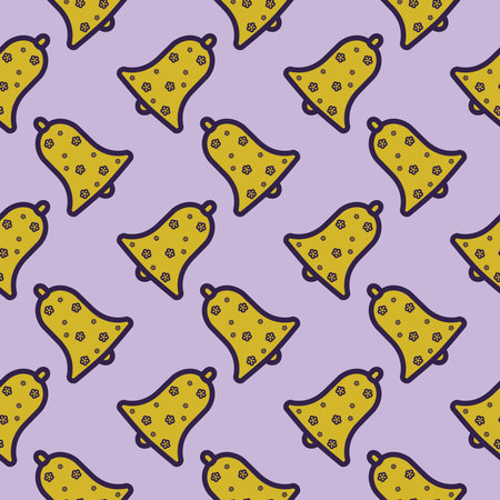 Yellow bells, seamless pattern on violet background.のイラスト素材