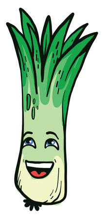 Happy leek, illustration, vector on white backgroundのイラスト素材