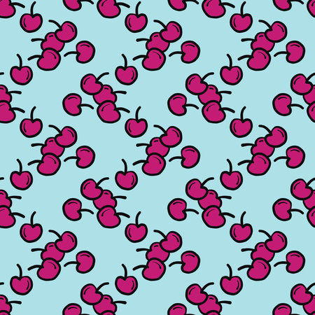 Delicious cherries, seamless pattern on white background.のイラスト素材