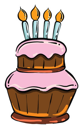 Big cake with candles, illustration, vector on white background