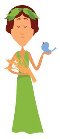 Girl in a green dress, illustration, vector on white backgroundのイラスト素材