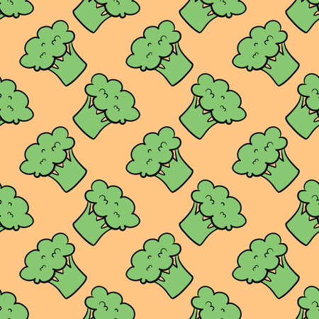 Cute broccoli, seamless pattern on orange background.のイラスト素材