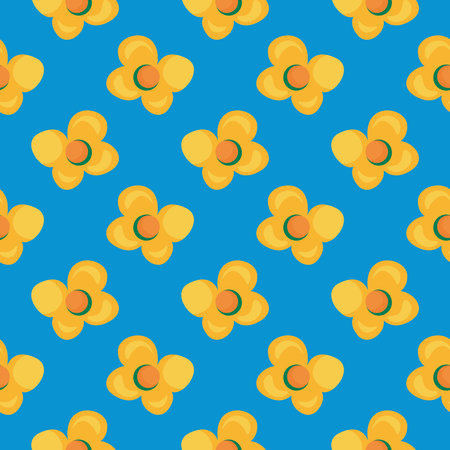 Cute flowers, seamless pattern on blue background.のイラスト素材