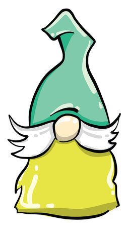 Gnome with a green hat, illustration, vector on white backgroundのイラスト素材