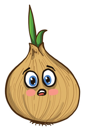 Scared onion, illustration, vector on white backgroundのイラスト素材