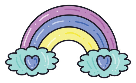 Rainbow with white clouds, illustration, vector on white backgroundのイラスト素材