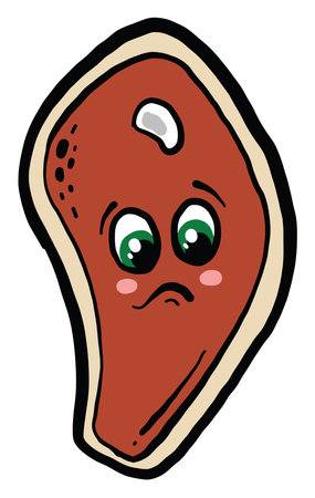 Sad piece of meat, illustration, vector on white backgroundのイラスト素材