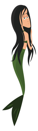 Siren with long black hair, illustration, vector on white backgroundのイラスト素材