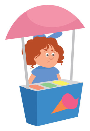 Girl selling icecream, illustration, vector on white backgroundのイラスト素材