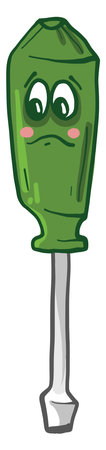 Sad green screwdriver, illustration, vector on white backgroundのイラスト素材