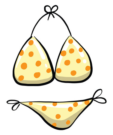 Yellow swimsuit with dots, illustration, vector on white backgroundのイラスト素材