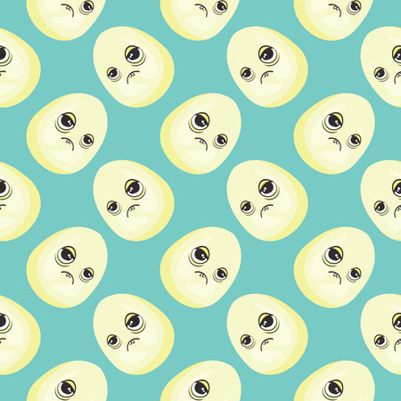 Tired egg, seamless pattern on green background.のイラスト素材