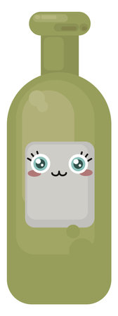 Wine bottle with eyes, illustration, vector on white backgroundのイラスト素材