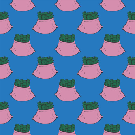 Purple money bag,seamless pattern on dark blue background.のイラスト素材