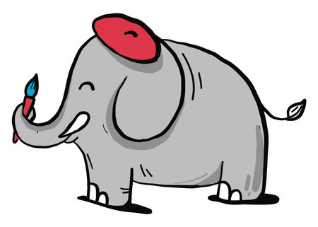 Painter elephant, illustration, vector on white background.のイラスト素材
