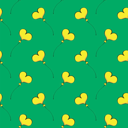 Yellow hearts,seamless pattern on green background.のイラスト素材