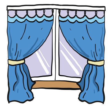 Blue curtains, illustration, vector on white background.のイラスト素材