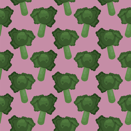 Green broccoli,seamless pattern on dark purple background.のイラスト素材