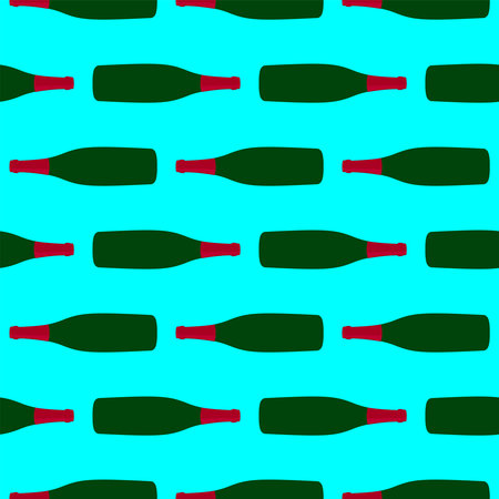 Champagne bottle,seamless pattern on light blue background.のイラスト素材