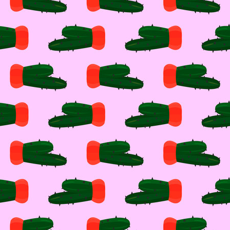 Small cactus in a red pot,seamless pattern on baby pink background.のイラスト素材