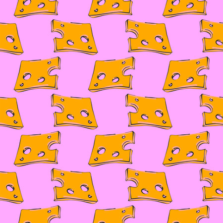 Yellow cheese,seamless pattern on light purple background.のイラスト素材