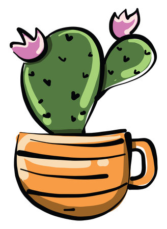 Cactus with a flower, illustration, vector on white background.のイラスト素材