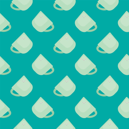 Lovely cups,seamless pattern on green background.のイラスト素材
