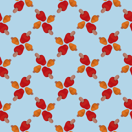 Red mushrooms,seamless pattern on light blue background.のイラスト素材