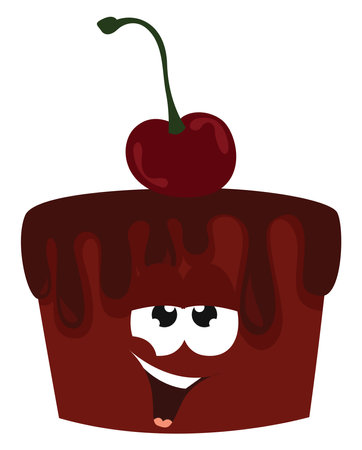 Drunk chocolate and cherry cake, illustration, vector on white background.のイラスト素材