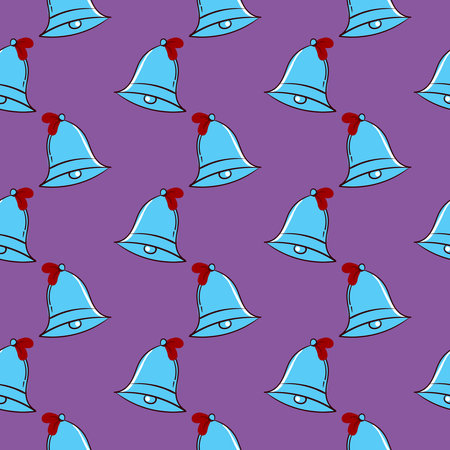 Blue jingle bells,seamless pattern on purple background.のイラスト素材