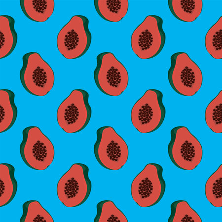 Papaya in half,seamless pattern on blue background.のイラスト素材