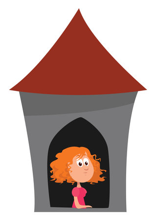 Princess in the tower, illustration, vector on white background.のイラスト素材
