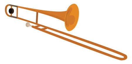 Golden trombone, illustration, vector on white background.のイラスト素材