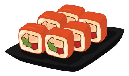 Sushi rolls, illustration, vector on white background.のイラスト素材