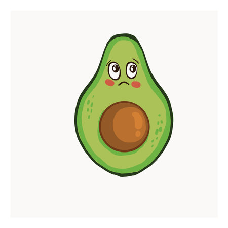 Sad half of avocado, illustration, vector on white background.のイラスト素材