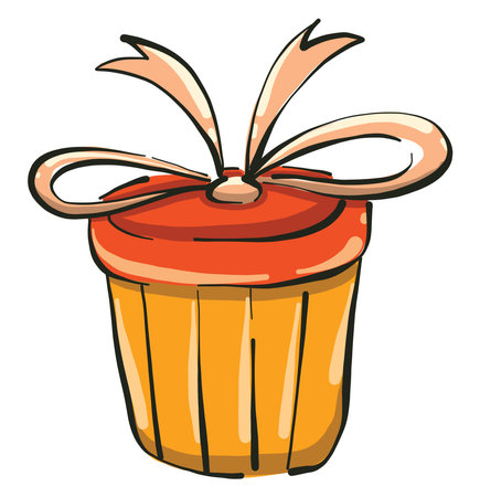 Round gift box, illustration, vector on white background.のイラスト素材