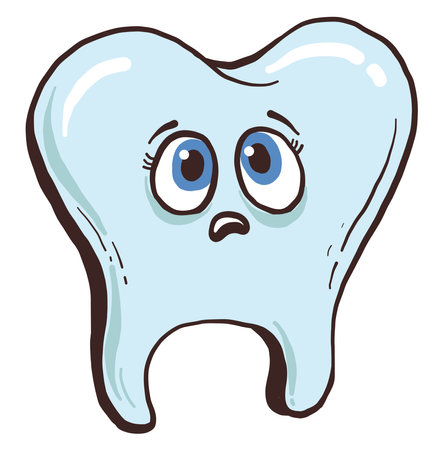 Sad tooth with blue eyes, illustration, vector on white background.のイラスト素材