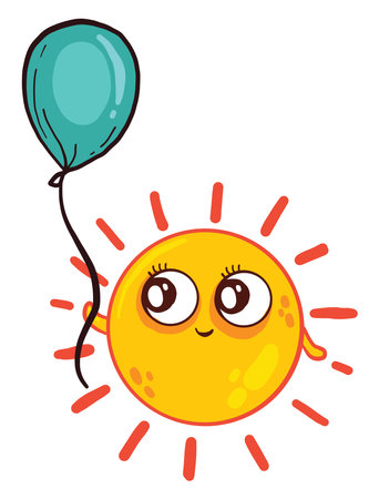 Sun with a blue balloon, illustration, vector on white background.のイラスト素材