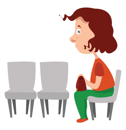 Girl in the waiting room illustration, vector on white background.のイラスト素材
