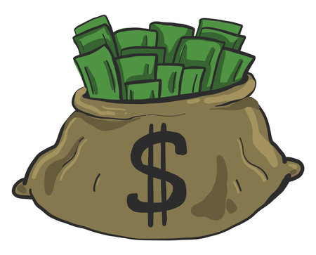 Money in a big bag, illustration, vector on white background.の写真素材