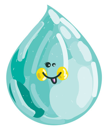 Water drop with a face, illustration, vector on white background.のイラスト素材