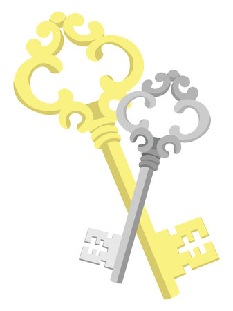Two keys, illustration, vector on white backgroundのイラスト素材