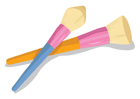 Makeup brushes, illustration, vector on white backgroundのイラスト素材