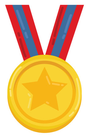 Golden medal, illustration, vector on white backgroundのイラスト素材