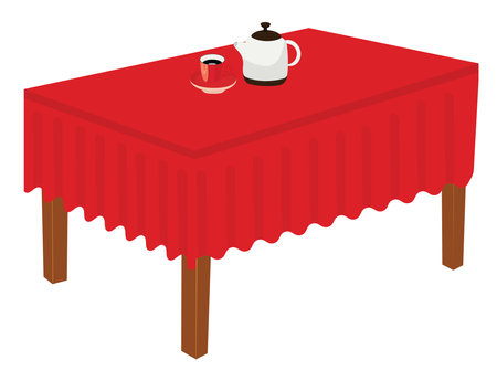 Red table cloth, illustration, vector on white backgroundのイラスト素材