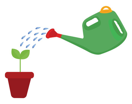 Green watering can, illustration, vector on white backgroundのイラスト素材