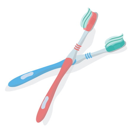 Tooth brushes, illustration, vector on white backgroundのイラスト素材