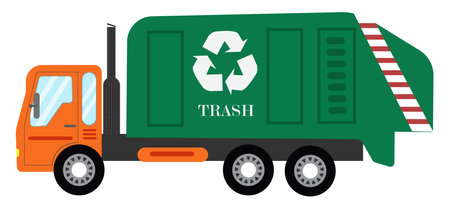 Garbage truck ,illustration, vector on white background.のイラスト素材