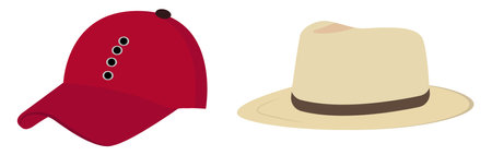 Hat and a cap ,illustration, vector on white background.のイラスト素材