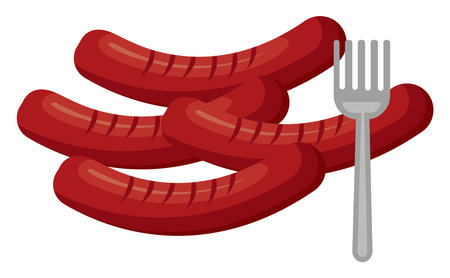 Grilled sausages ,illustration, vector on white background.のイラスト素材